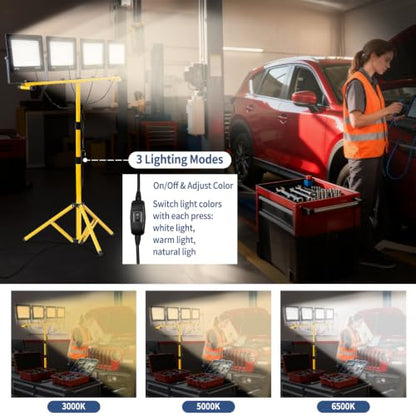 40000LM LED Work Light with Stand & Tripod 3 Head Dimmable IP66 - color: 4 Pack