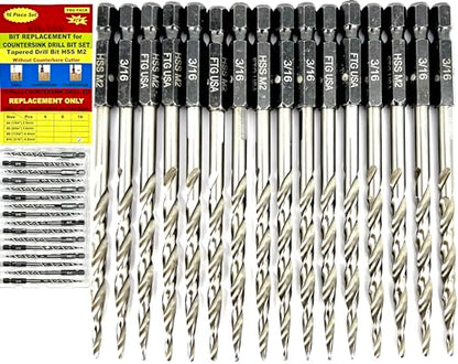 FTG USA 16 Pc #10(3/16") Replacement Taper Countersink Drill Bit Hex Shank - size: #10, style: 16 Piece Same Size
