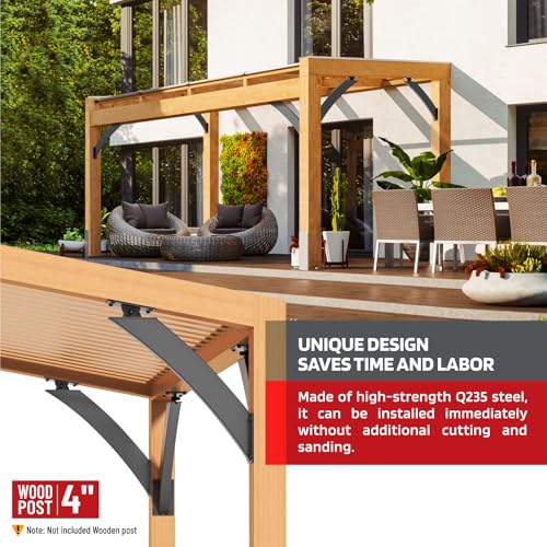 Q235-Steel Integrated Arc Adjustable 45 Degree Pergola Support Bracket 2''x4''（Actual Tube Dia: 1.5''x 3.2''） Heavy Duty 4Pack - size: 1.5”x3.2”-Adjustable Angle