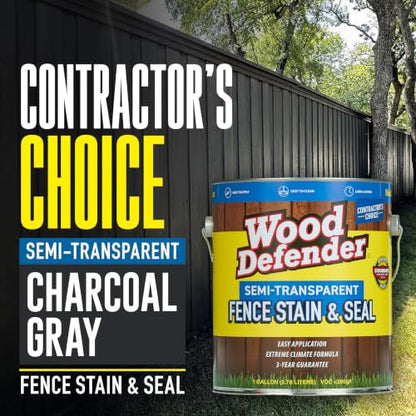 Wood Defender Semi-Transparent Fence Stain and Seal, Charcoal Gray, 1-Gal - color: Charcoal/Gray, size: 1 Gallon