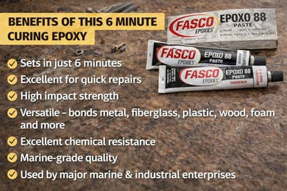 Fasco Epoxo-88 | 6min Set Epoxy Paste Adhesive Glue White 7oz Tube kit