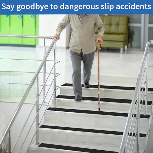 Black Anti-Slip Stair Treads Tape,4" x35FT Heavy Duty PVC Non-Skid Grip Tape for Wooden Steps, Indoor/Outdoor Stairs, Pool Decks - Peel & Stick Waterproof Safety Traction - size: 4IN x 35FT