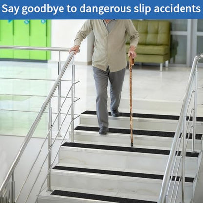 Black Anti-Slip Stair Treads Tape,4" x35FT Heavy Duty PVC Non-Skid Grip Tape for Wooden Steps, Indoor/Outdoor Stairs, Pool Decks - Peel & Stick Waterproof Safety Traction - size: 4IN x 35FT