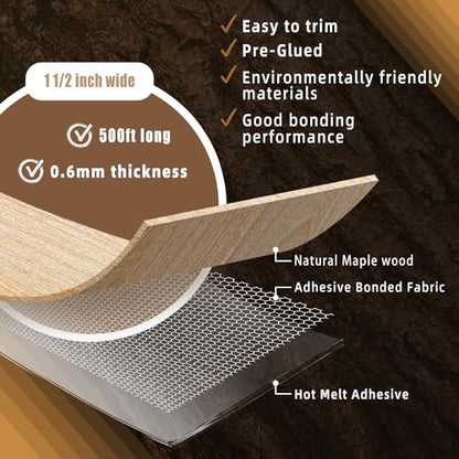 GSCIT Club Maple Edge Banding, 1 1/2 inch x 500ft roll of Veneer Edge Banding Preglued Flexible, Wood Tape Banding for Cabinet Repair Plywood - color: Maple, size: 1 1/2"x 500ft