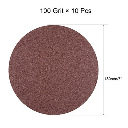 uxcell 10Pcs 7 Inch Hook and Loop Sanding Disc 100 Grits Flocking Sandpaper for Random Orbit Sander Brown - size: 100 Grit