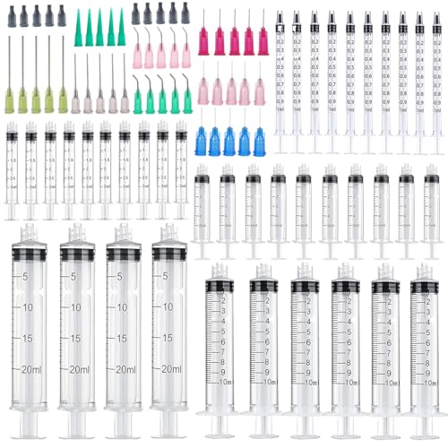 40 Pack 1ml, 3ml, 5ml, 10ml, 20ml Measuring Dispenser, 14ga, 16ga, 18ga, 20ga, 22ga, 25ga Dispensing Accessories and Caps, Suitable for Glue filling, Ink, Woodworking - size: 40 Pack