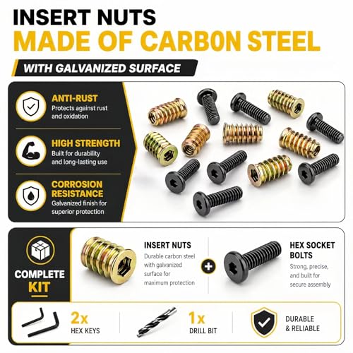 40PCS 1/4"-20x15mm Threaded Inserts for Wood with Bolts Kit - color: Threaded Inserts Bolt 40PCS+16PCS+26PCS