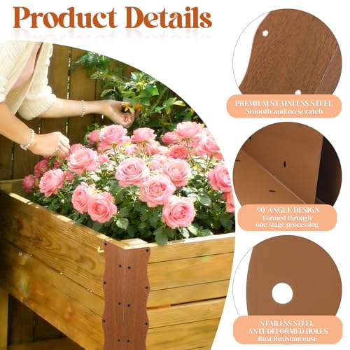 8 Pcs Metal Raised Garden Bed Corner Brackets L-Shape (11"x3"x3"), Brown