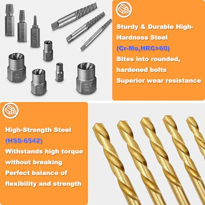 39PCS Screw Extractor Bolt Extractor Set with Left Hand Drill Bit Set - size: 39PCS
