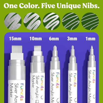 5 Silver Paint Marker Pens - Metallic Acrylic Paint Pen for Wood - color: Silver