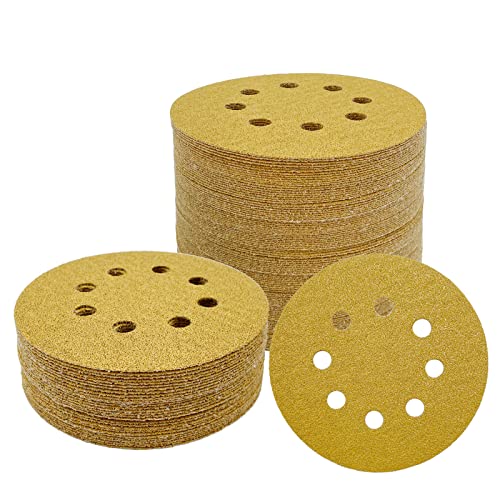 100pcs 5 Inch Sanding Discs Hook and Loop, 60 Grit 8 Holes Sandpaper Round Orbital Sander Paper for Woodworking Car Boat Metal Polishing - style: 60 grits 100pcs