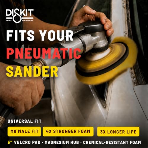 Pro Series 5 Inch Replacement Sanding Pads for Pneumatic/Air Sanders, M8 Male, Hook & Loop, Firm Foam Backing Pad w/Magnesium Hub, 0 Holes, Flex Profile – Made in USA (PN 05267) - size: M8 (Male)