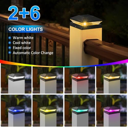 T-SUN Solar Post Cap Lights 6 Pack, RGBCW Fence Post Solar Lights Black - color: Black-RGBCW, size: 6 Pack