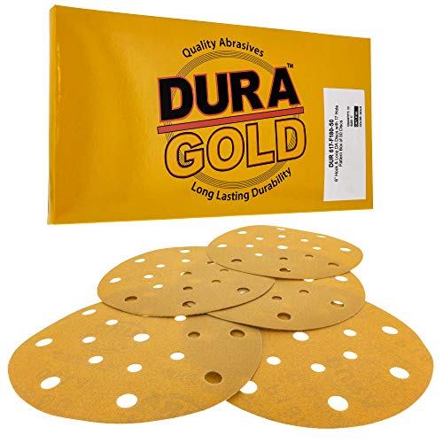 Dura-Gold 6" Gold Sanding Discs, 180 Grit, Box of 50, Hook & Loop, 17 Hole - size: 180-Grit