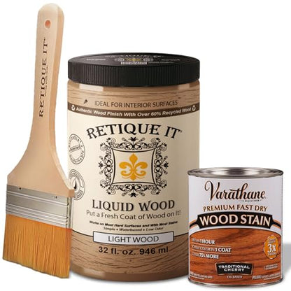 Retique It Liquid Wood - Quart Light Wood w/Traditional Cherry Stain -Stainable Wood Fiber Paint- Put a fresh coat of wood on it (32oz LW Trad Cherry) - color: 45 Traditional Cherry, size: 32 Fl Oz (Pack of 1)