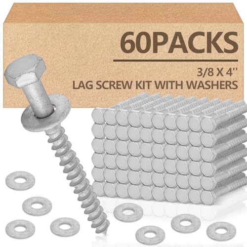 Tandefio 60 Pack 3/8'' x 4'' Lag Screw Bolts with Washer Galvanized - size: 3/8 x 4''