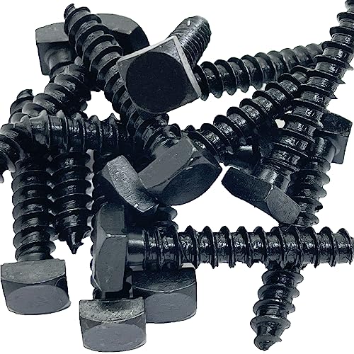 ¼” x 1.5” - Rustic Square Head Lag Wood Screws – Decorative Antique Black Square Drive Lag Bolts – Black Oxide Coating - ¼ in x 1 ½ in - for Hinges, Cabinets & Doors (10, Screws)