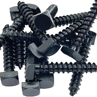¼” x 1.5” - Rustic Square Head Lag Wood Screws – Decorative Antique Black Square Drive Lag Bolts – Black Oxide Coating - ¼ in x 1 ½ in - for Hinges, Cabinets & Doors (10, Screws)