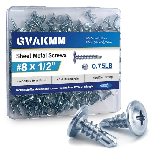 0.75LB (293pcs),#8x1/2''Sheet Metal Self-Tapping Screws,Modified Truss Head Zinc-Plated Self-Drilling Tek Screws,Ideal for Wood,Metal,Plastic and More(1/2 Inch,13mm,293Pcs) - size: #8x1/2 inch