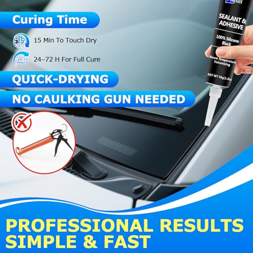 Black RTV Silicone Sealant Adhesive, 100% Silicone Caulk, All-Purpose Waterproof Sealant for Car, Window, Bathroom, Kitchen, Shrink & Crack Proof High Bond Strength Adhesive – 1.8oz / 50g - color: Black