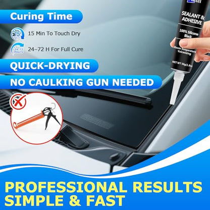 Black RTV Silicone Sealant Adhesive, 100% Silicone Caulk, All-Purpose Waterproof Sealant for Car, Window, Bathroom, Kitchen, Shrink & Crack Proof High Bond Strength Adhesive – 1.8oz / 50g - color: Black