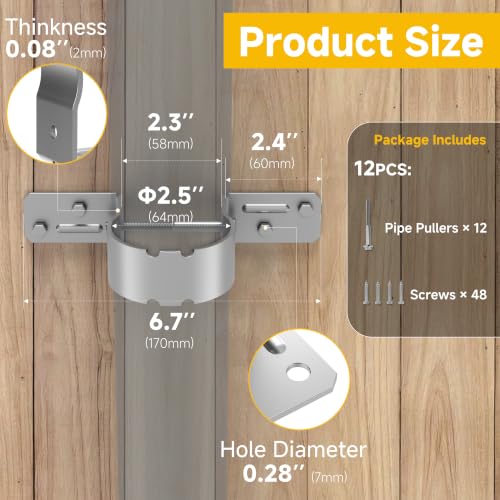 12 Pcs 2-3/8 Fence Post Brackets - Steel to Wood Fences Bracket,Galvanized Fence Brackets for Steel Posts, Fence Post Brackets for Metal Posts, Ideals for Privacy Fence, Fences Repair, and Fence Gate - color: 12Pcs 2-3/8"