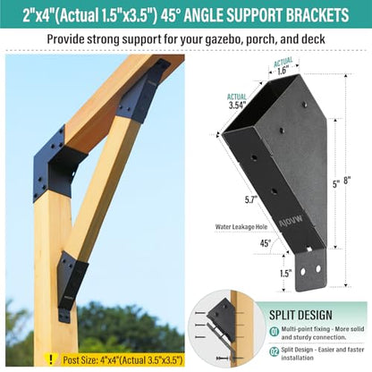 8Pcs 45 Degree Pergola Angle Support Brackets, 2x4 Wood Connector - size: 2"×4"-A