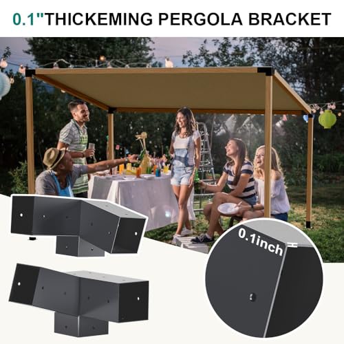 Pergola Brackets, 75° Pergola Brackets 15° Corner Bracket with Post Base Gazebo Kit for 4x4'' (Actual 3.5x3.5 in) Wooden Beams Lumber Gazebos Patio Sheds - size: 2P 75° Bracket + 2P 15° Bracket + 4P Base