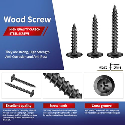 #8 x 1 Wood Screw 100Pcs Alloy Steel Standard Thread Truss Head Fast Self Tapping Black Oxide by SG TZH - color: Black - Alloy Steel, size: #8 x 1"