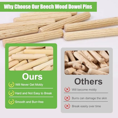 5/16" x 2" Wooden Dowel Pins, FoDau770 Fluted Wood Dowel Rods, Natural Beech Wood Dowel Pegs for Crafts, Woodworking, DIY Furniture - 200 Pieces - size: 5/16" x 2"