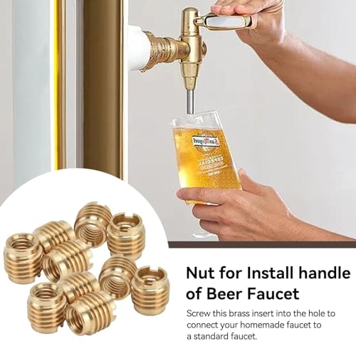 Threaded Inserts, 10 PCS Knife Threaded Insert Brass Dual-Threaded Insert for Wooden Tap Handle Beer Tap Handle Insert Homebrew Hardware Beer Tap Handles for 3/8in-16 Unc External Thread