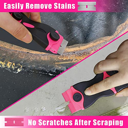 THINKWORK 3Pack Razor Blade Scraper with 45Pcs Blades, Pink - color: Upgrade Scraper-3pack+45pcs