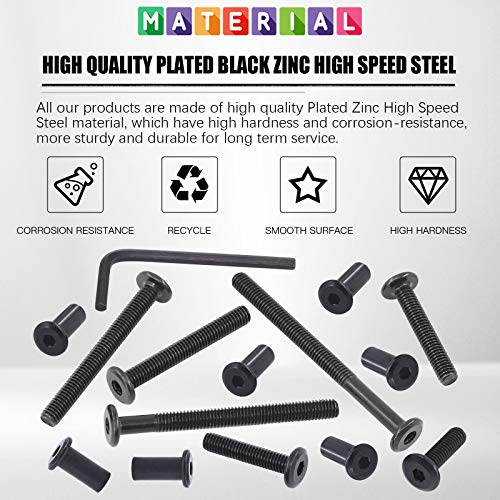 Glarks 85Pcs M6x20/ 30/40/ 50/60/ 70/ 80mm Black Hex Drive Socket Cap Bolts Kit, Allen Head Countsunk Furniture Crib Bolts Nuts Screws for Chair Table Cabinets - size: M6x20/30/40/50/60/70/80mm