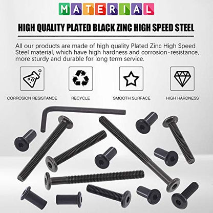 Glarks 85Pcs M6x20/ 30/40/ 50/60/ 70/ 80mm Black Hex Drive Socket Cap Bolts Kit, Allen Head Countsunk Furniture Crib Bolts Nuts Screws for Chair Table Cabinets - size: M6x20/30/40/50/60/70/80mm