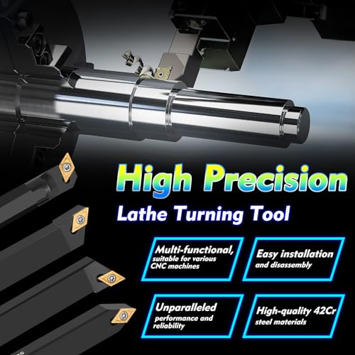 Indexable Lathe Turning Tool 1/2" 12mm Shank 14PCS Kit-4PCS Metal Lathe Tools Holder 10PCS DCMT21.51 Carbide Insert for Grooving Turning Boring SDNCN12120H07/SDJCR1212H07/S12M-SDUCR07/SDJCL1212H07 - style: 4pcs 1/2'' 12mm 07Shanks+10pcs Inserts