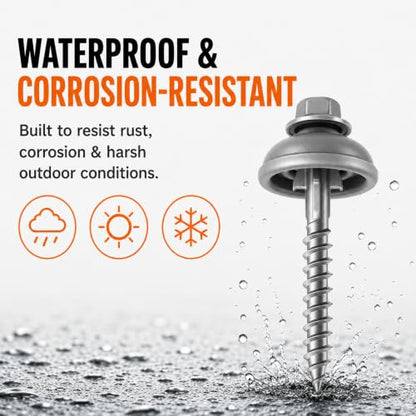 Polycarbonate Tapping Screws for Wood – 2" Outdoor Screws with Expansion Cutters & Sealing Dome Washers – Waterproof, Anti-Corrosion – Fencing & Exterior Projects 50 Pack
