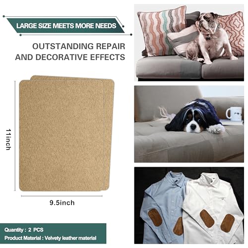 Azobur Couch Patch Repair Fabric,Microfiber Fabric, Self-Adhesive, for Sofa Repair and Upholstery, 2 Pieces, 9.5 x 11 inches (Light Brown) - color: Light Brown, size: 9.5" x 11"-2 PCS