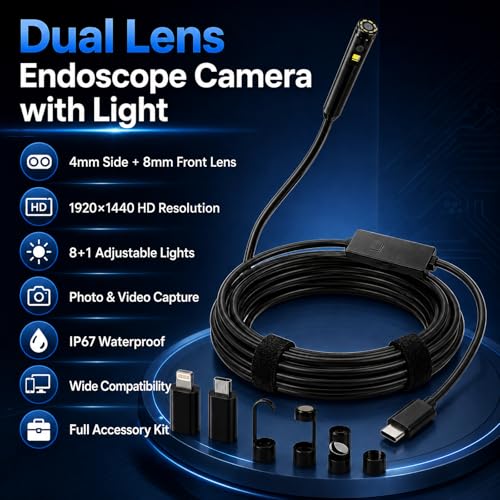 Phone Endoscope Camera with Light for iPhone and Android, 1920P Borescope - size: 10m / 32.8FT