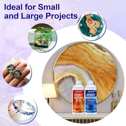 JANCHUN Crystal Clear Epoxy Resin Kit 16oz, Bubble-Free, Anti-Yellowing, Self Leveling Easy Mix 1:1 Coating and Casting Resin for Table Top, Molds, Tumbler Crafts, Painting, Jewelry, DIY Gifts - size: 16 fl oz