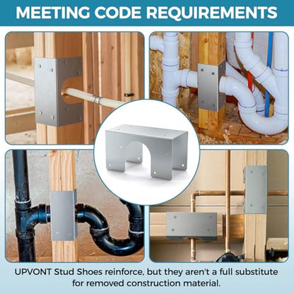 Stud Shoes for Double 2X Studs, 16-Gauge Galvanized Stud Shoes, 6.25" Height, 3" Width, Fits Up to 2 3/8" OD Pipes – Thicker, Higher, IBC/IRC Code Compliant, Extra Durable (6.25"x3"-8 PCS)