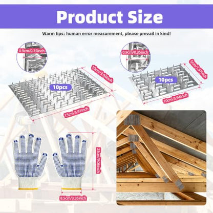 20 Pcs Pronged Truss Mending Plates Sat with Work Gloves