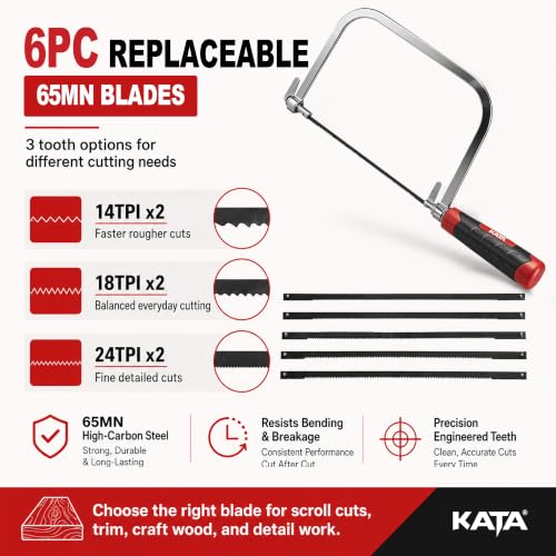 KATA 6.5" Coping Saw, Precision Woodworking & Craft Hand Saw with 6 Blades