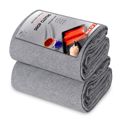 Silver Canvas Drop Cloth (4 x 12 Feet - Pack of 2) - Cotton Painters Drop Cloth for Painting, Furniture & Floor Protection - All Purpose Canvas tarp with Double Stitched Edges - size: 4' x 12' - Pack of 2