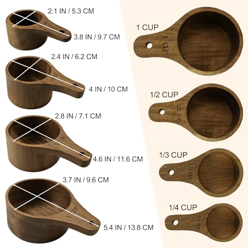 Acacia Wooden Measuring Cups Set of 4, 4 Sizes