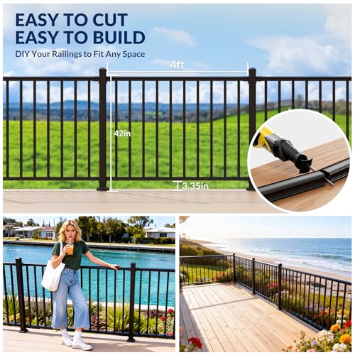 Egadis 3 Pack 42 in x 4 ft Modular Aluminum Porch and Deck Railing Kit - color: Level 4ft - 3Pack