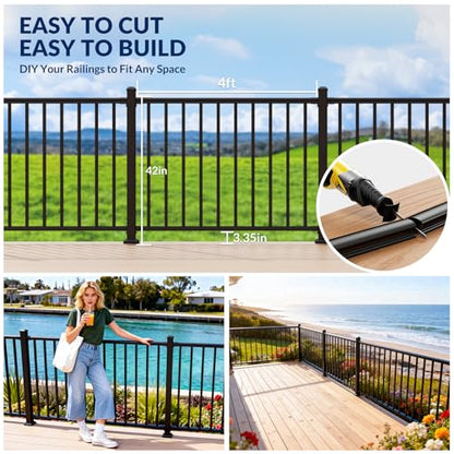 Egadis 3 Pack 42 in x 4 ft Modular Aluminum Porch and Deck Railing Kit - color: Level 4ft - 3Pack