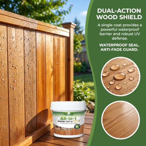 Advanced Wood Stain and Sealer in One, (Transparent, 1Gallon/128oz), Enhances Wood Grain, Waterproof, Flexible, Crack Resistant, Weather Resistant, Non-Toxic Environmentally Friendly - color: Transparent, size: 1Gallon/128oz