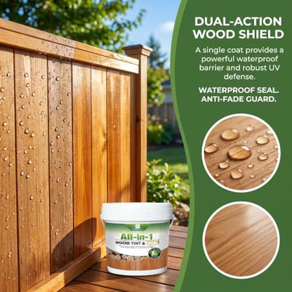 Advanced Wood Stain and Sealer in One, (Transparent, 1Gallon/128oz), Enhances Wood Grain, Waterproof, Flexible, Crack Resistant, Weather Resistant, Non-Toxic Environmentally Friendly - color: Transparent, size: 1Gallon/128oz
