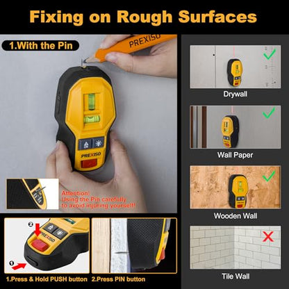 PREXISO 2-in-1 Rechargeable Cross Line Laser Level & Magnetic Nail Detector