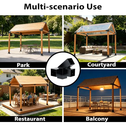 6 PCS Iron Pergola Brackets with 4 Post Bases & Covers - size: 14-Pc Gable Kit: 6P Brackets+4P Base&Cover
